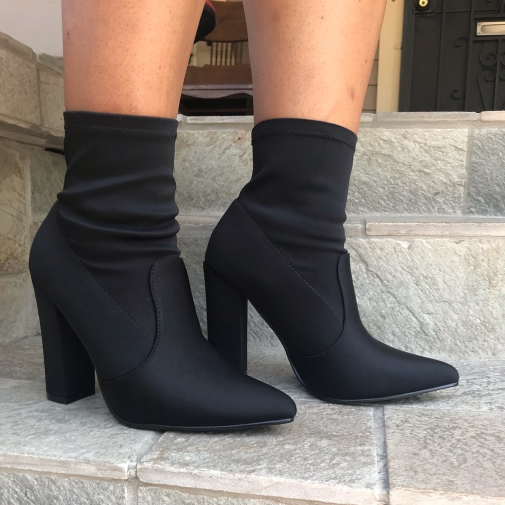 New Black stretchy chunky heel boots 7.5 - Picture 6 of 8